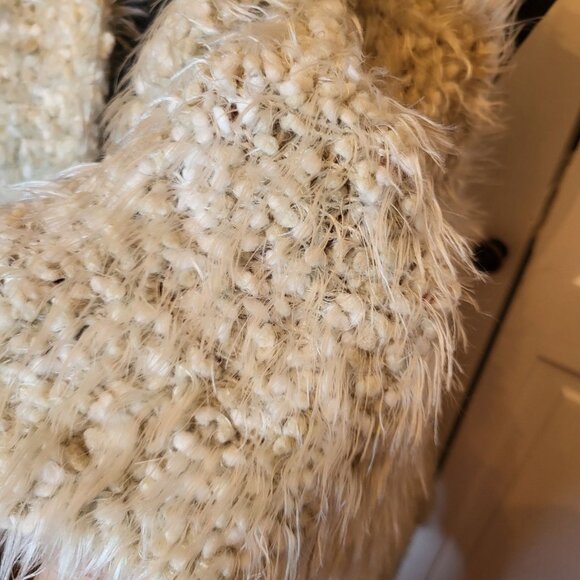 Ivory Chenille Shag Open Sweater Vest L/XL Apres Ski Winter White Cozy Boho - Picture 5 of 8